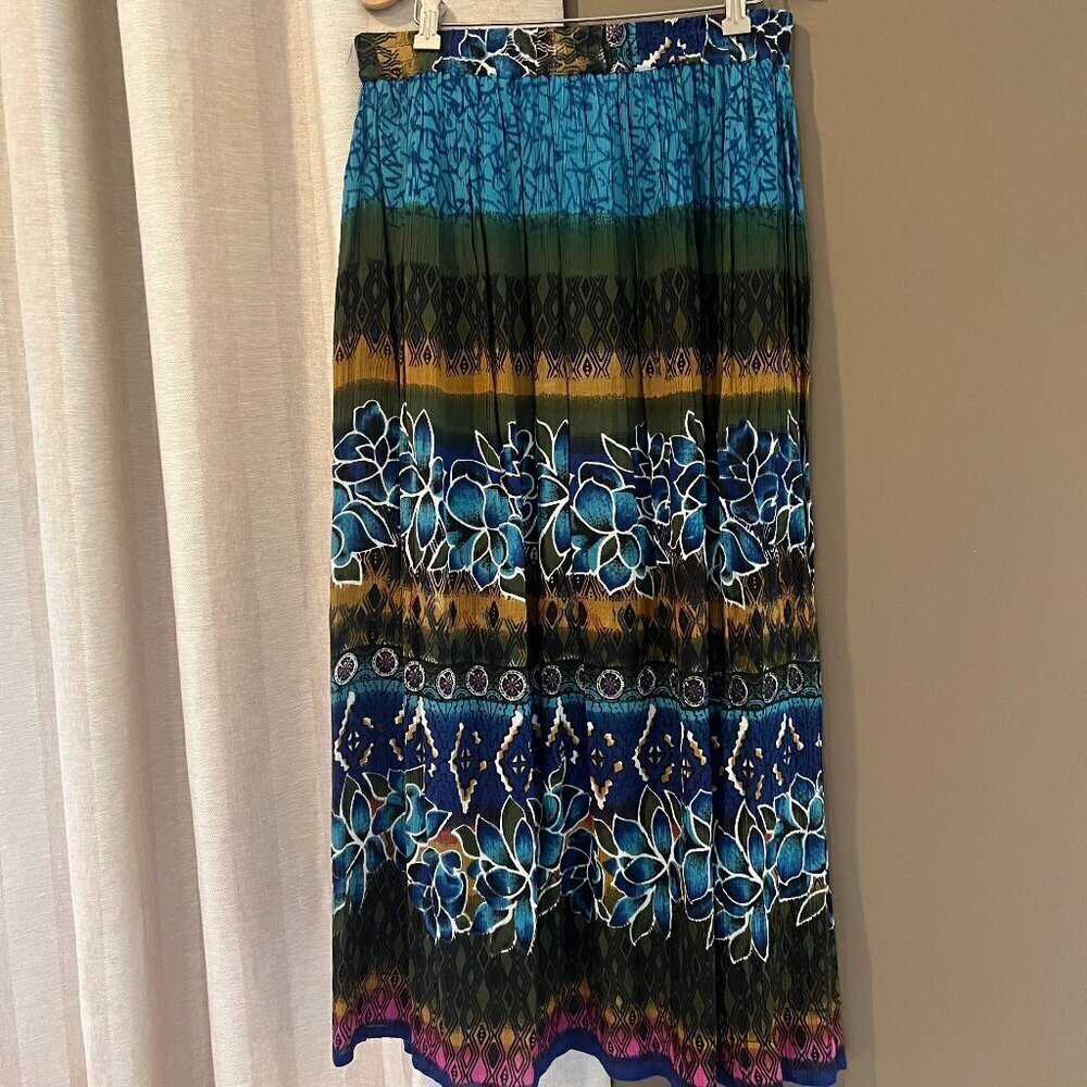 Chaudry KC Maxi Bohemian Tropical Floral Flowing Skirt, Turquoise, Size Medium - Picture 1 of 9